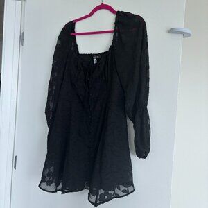Wisteria Floral Long Sleeve Mini Dress Black Large NWOT